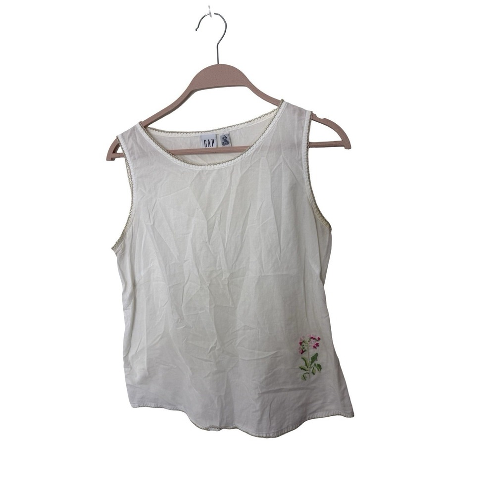 Vintage Gap lace trim cross stitched embroidere sleeveless tank top small cotton